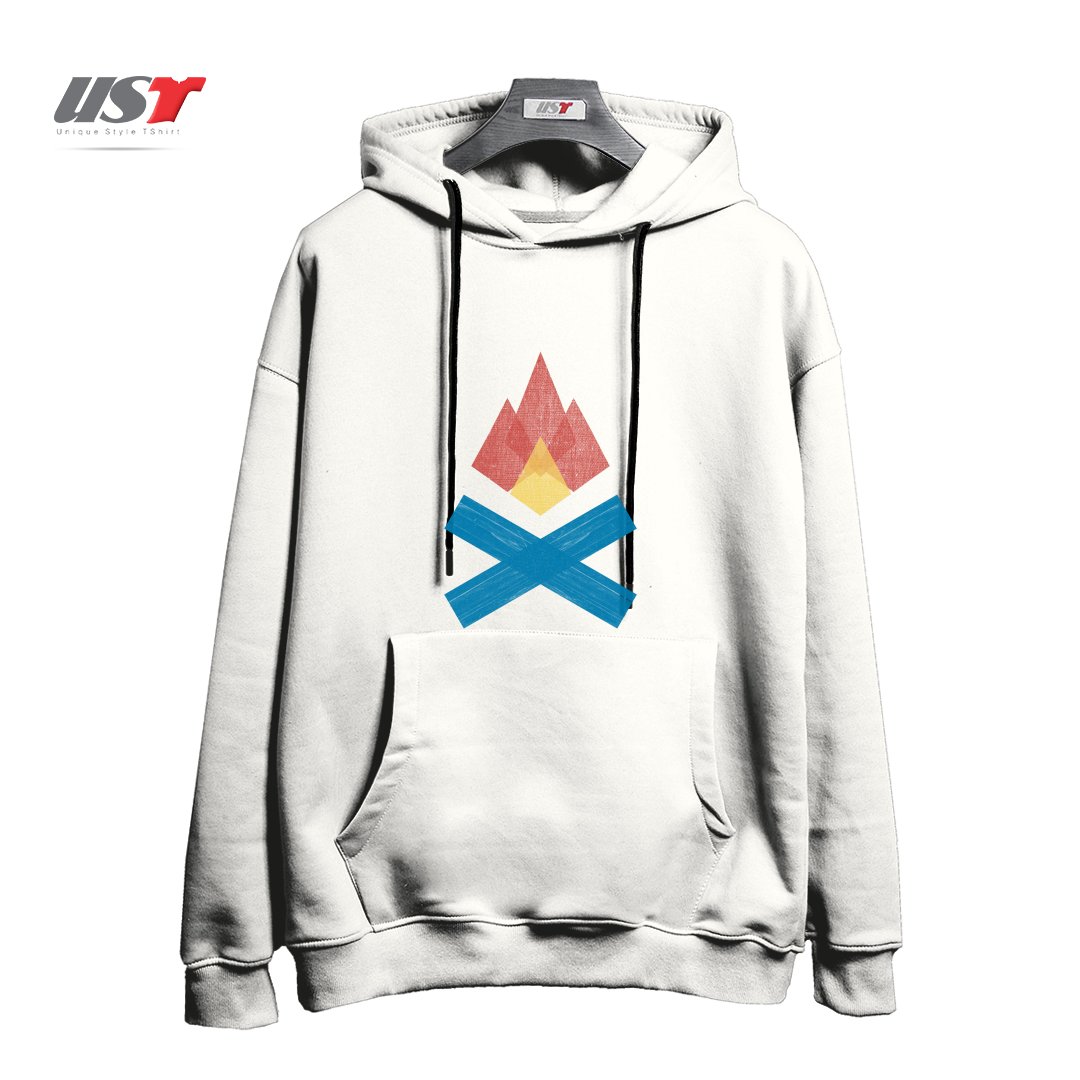 طرح BUILD FIRES. TELL STORIES. هودی اورسایزرنگ سفید