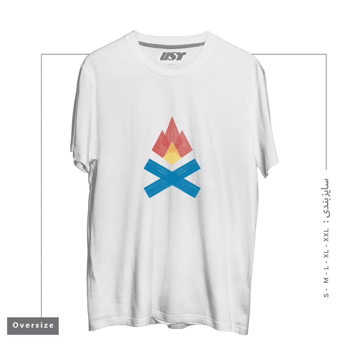 طرح BUILD FIRES. TELL STORIES. تیشرت اورسایزرنگ سفید