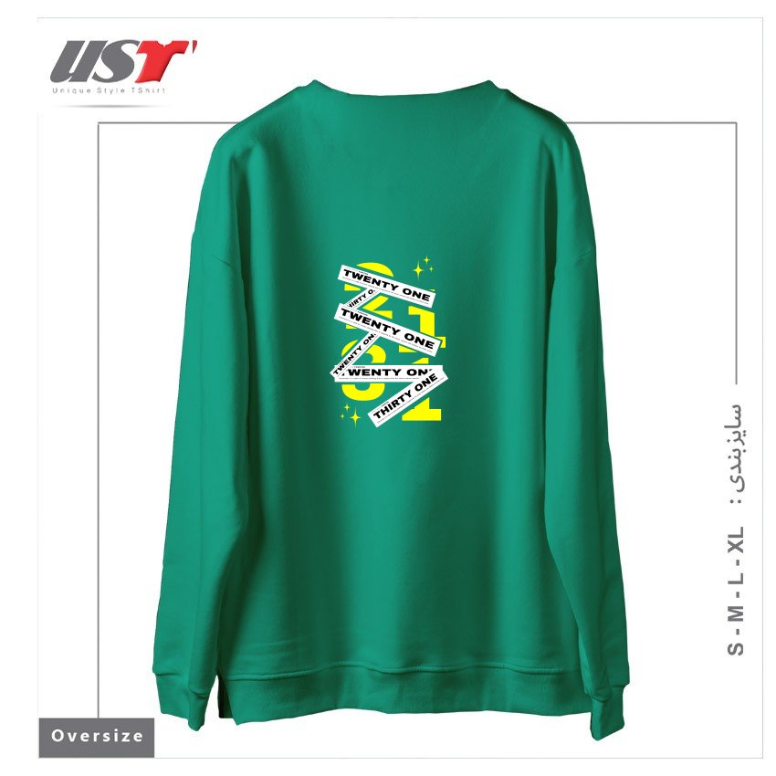 طرح typography 34 سوییشرت اورسایزرنگ سبز سدری