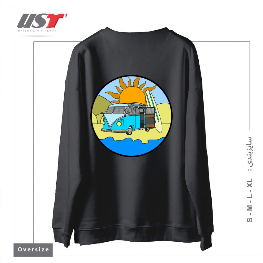 طرح CAMPING ON THE BEACH سوییشرت اورسایزرنگ دودی