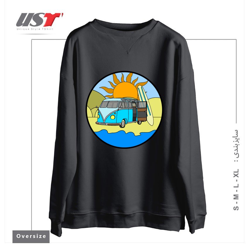 طرح CAMPING ON THE BEACH سوییشرت اورسایزرنگ دودی