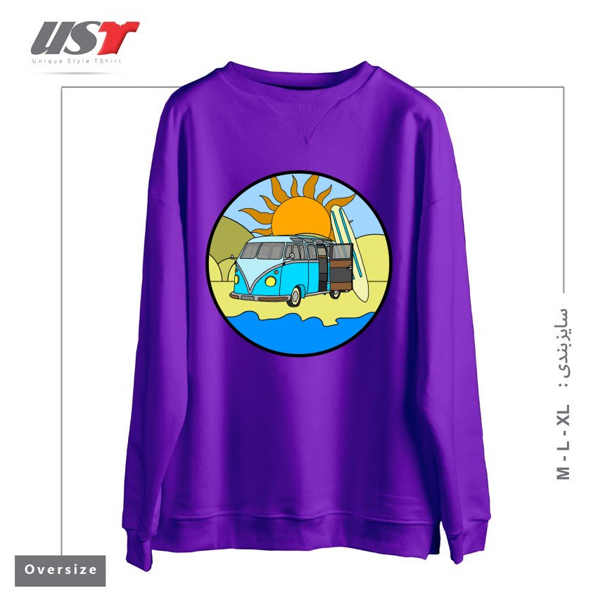 طرح CAMPING ON THE BEACH سوییشرت اورسایزرنگ بنفش