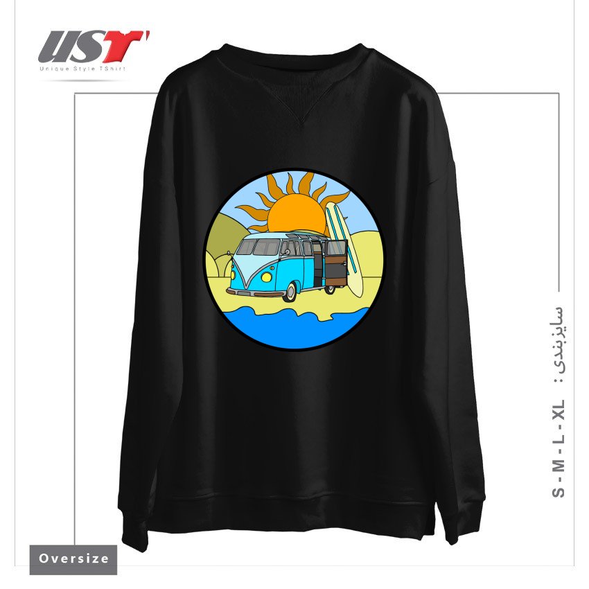 طرح CAMPING ON THE BEACH سوییشرت اورسایزرنگ مشکی