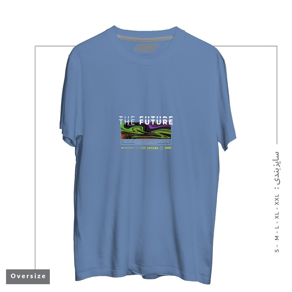 طرح typography 44 تیشرت اورسایزرنگ آبی نفتی