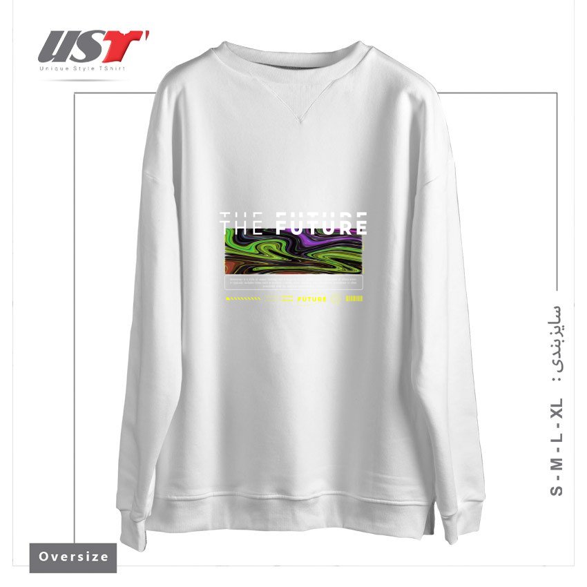 طرح typography 44 سوییشرت اورسایزرنگ سفید