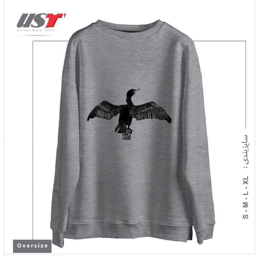 طرح CORMORANT DRAWING سوییشرت اورسایزرنگ طوسی ملانژ