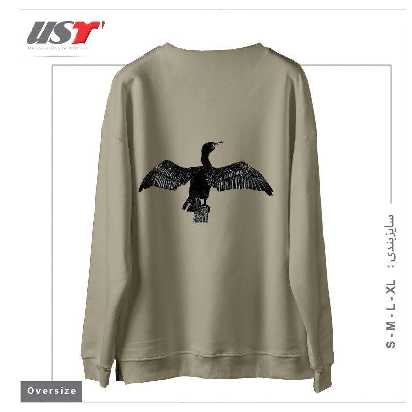 طرح CORMORANT DRAWING سوییشرت اورسایزرنگ نخودی