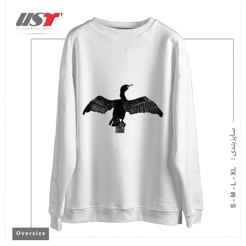 طرح CORMORANT DRAWING سوییشرت اورسایزرنگ سفید