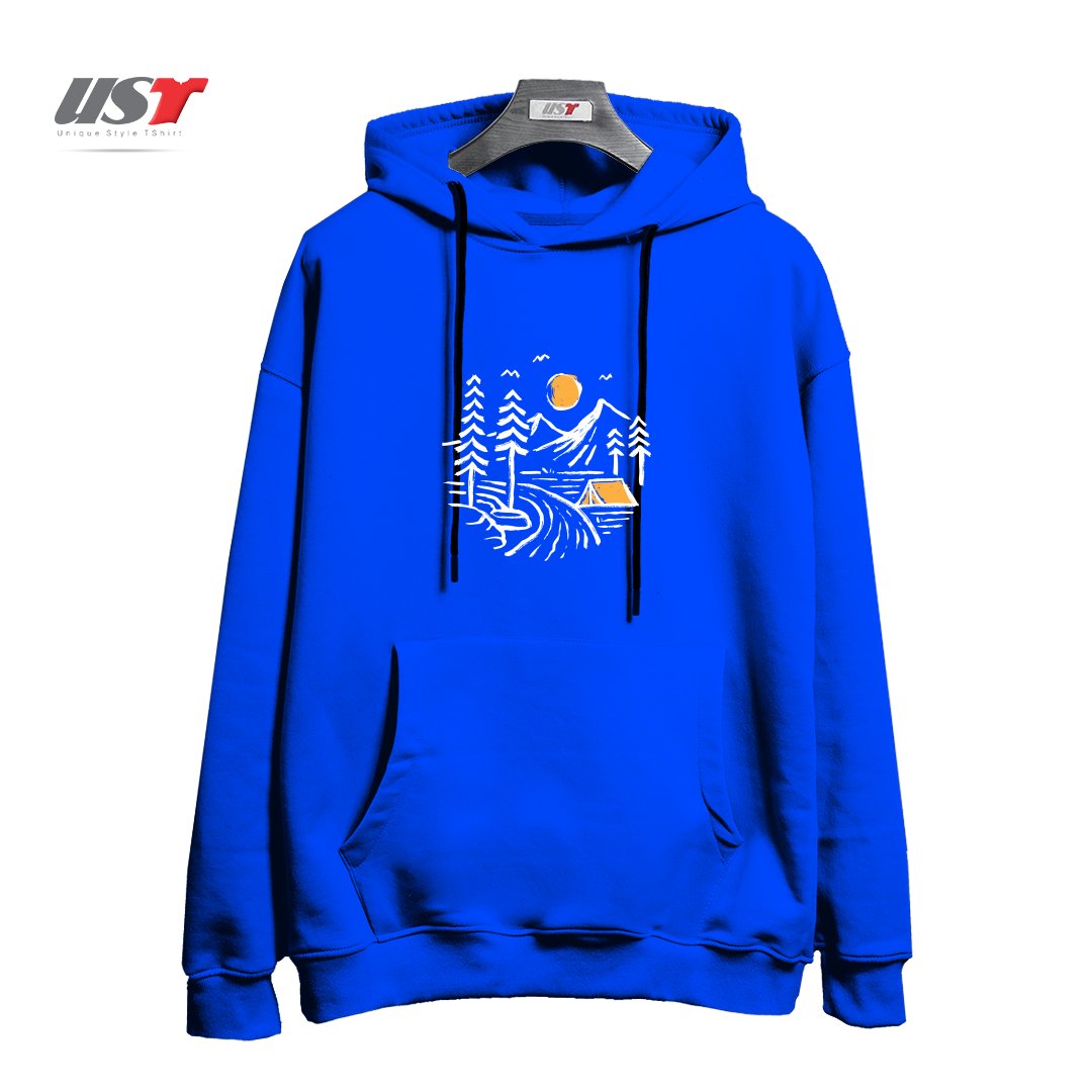 طرح CAMPING هودی اورسایزرنگ آبی شالی