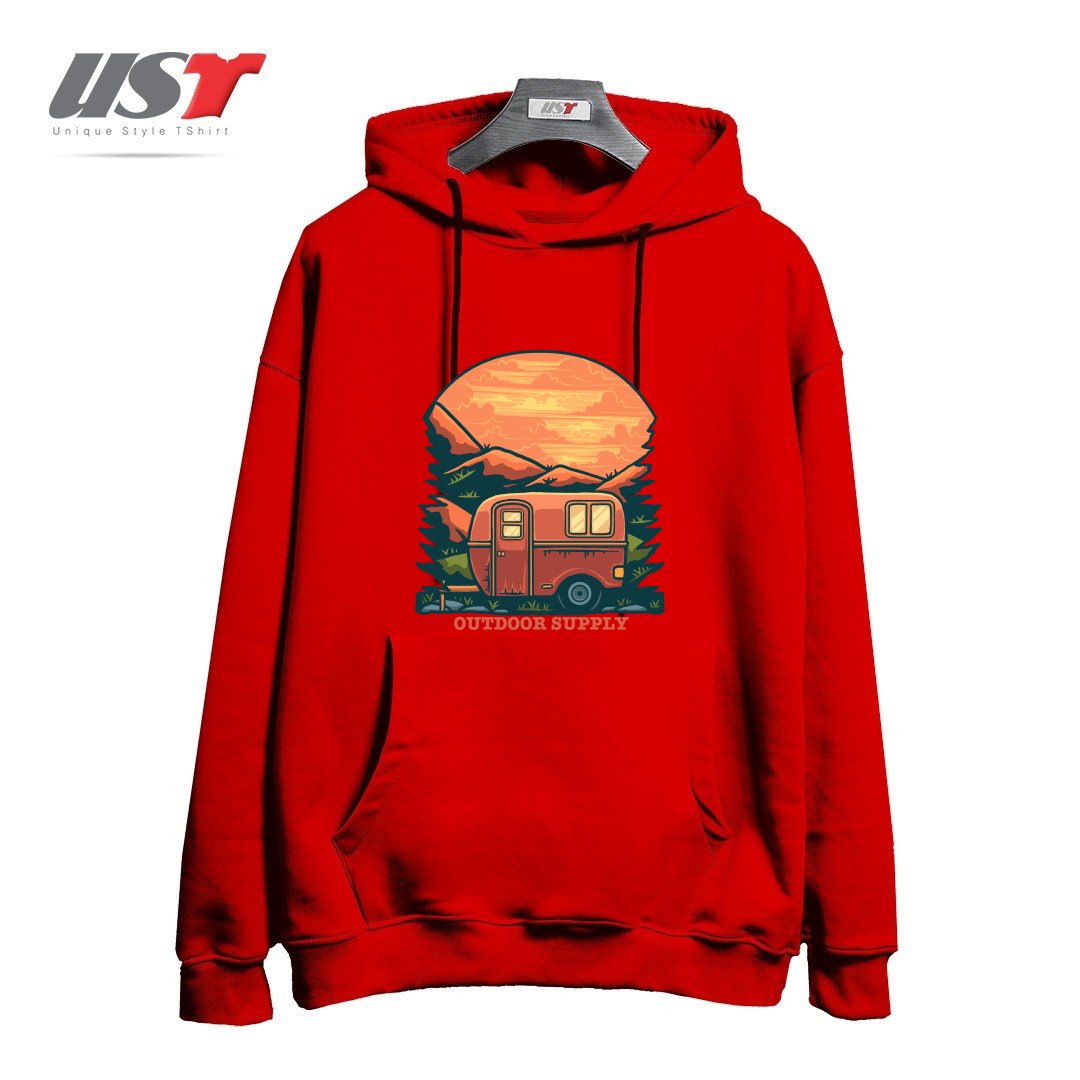 طرح CARAVAN هودی اورسایزرنگ قرمز