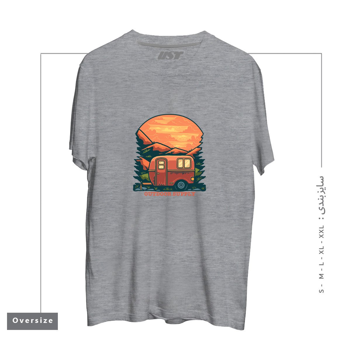 طرح CARAVAN تیشرت اورسایزرنگ طوسی ملانژ