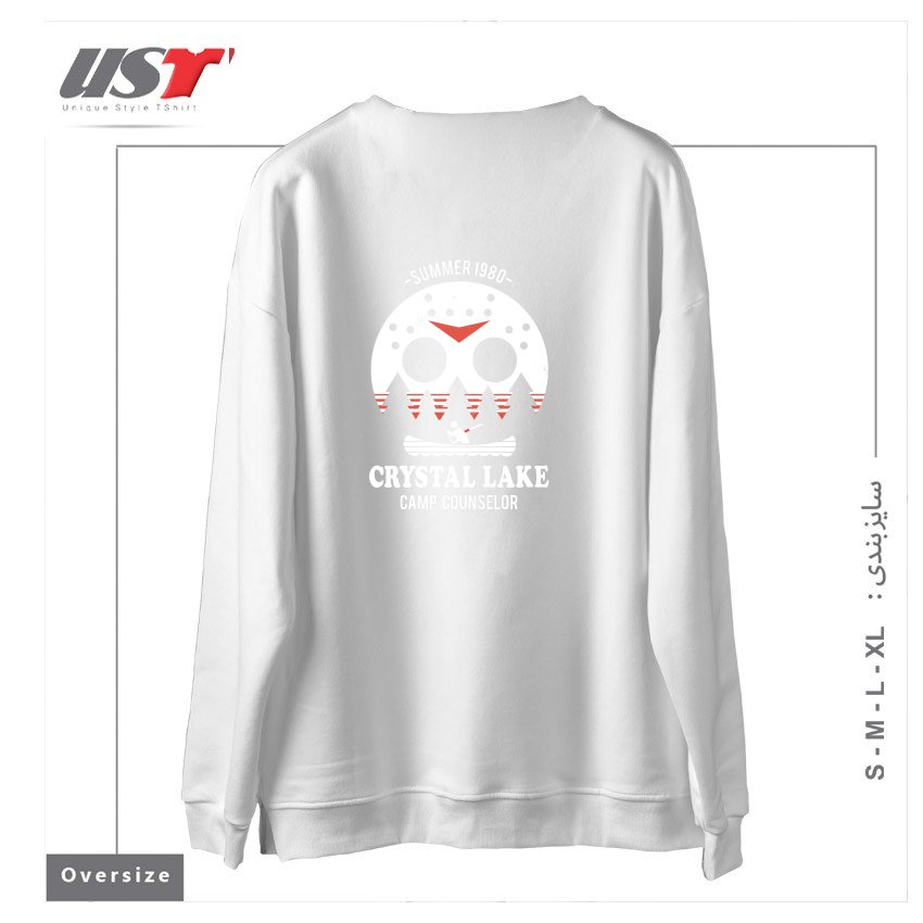 طرح CRYSTAL LAKE CAMP COUNSELOR سوییشرت اورسایزرنگ سفید