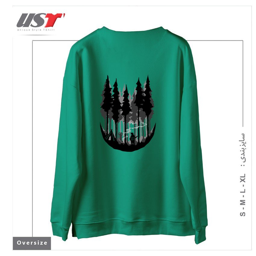 طرح ENJOY CAMPING سوییشرت اورسایزرنگ سبز سدری