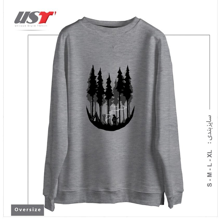 طرح ENJOY CAMPING سوییشرت اورسایزرنگ طوسی ملانژ