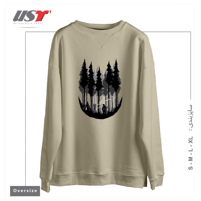 طرح ENJOY CAMPING سوییشرت اورسایزرنگ نخودی