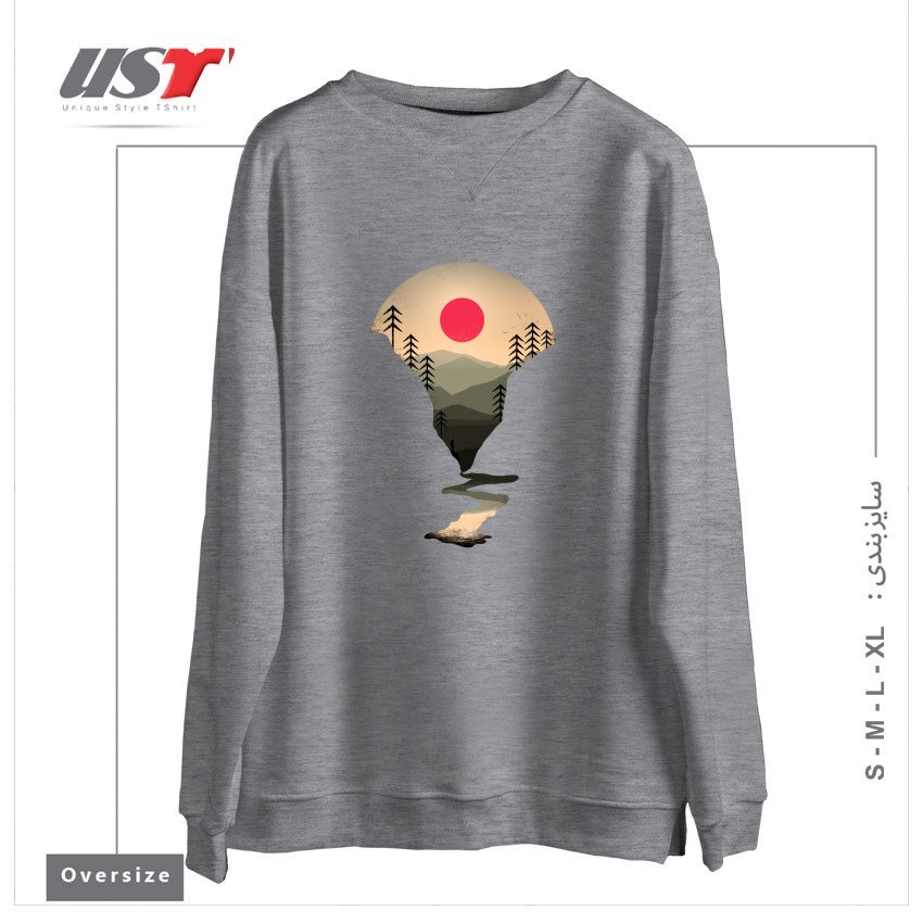 طرح EXPLORING EARTH سوییشرت اورسایزرنگ طوسی ملانژ