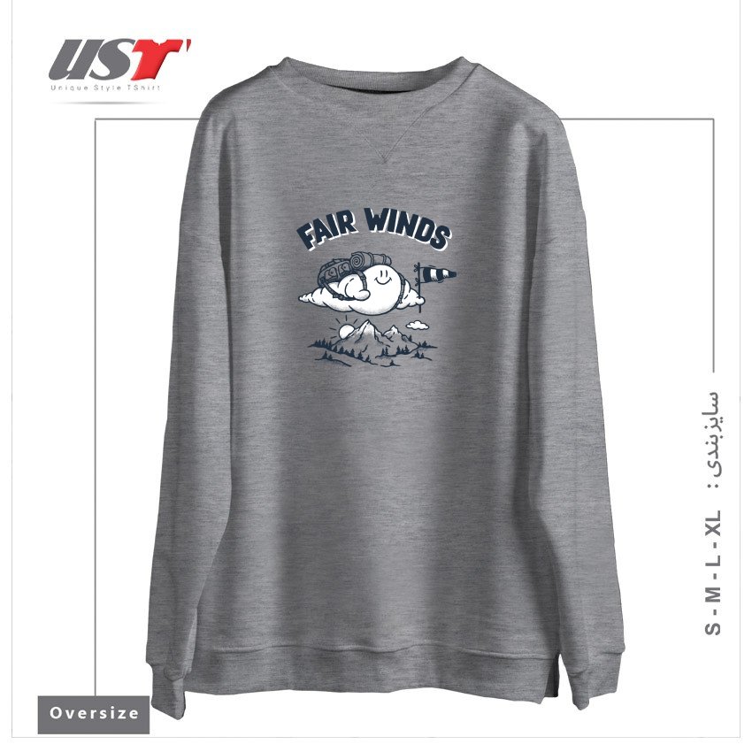 طرح FAIR WINDS سوییشرت اورسایزرنگ طوسی ملانژ