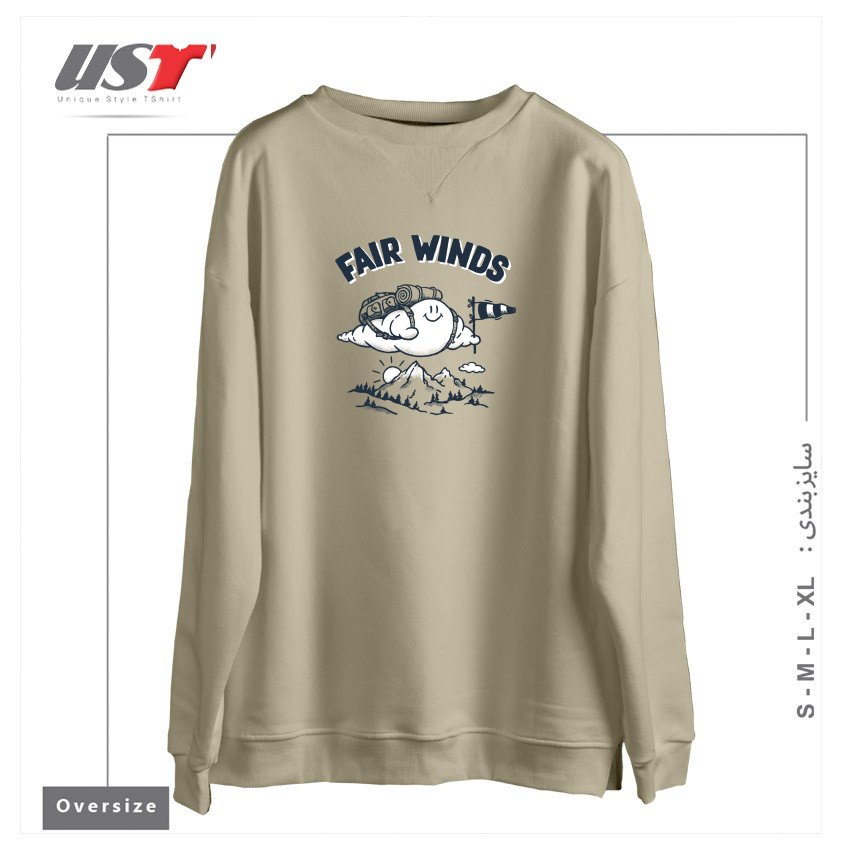 طرح FAIR WINDS سوییشرت اورسایزرنگ نخودی