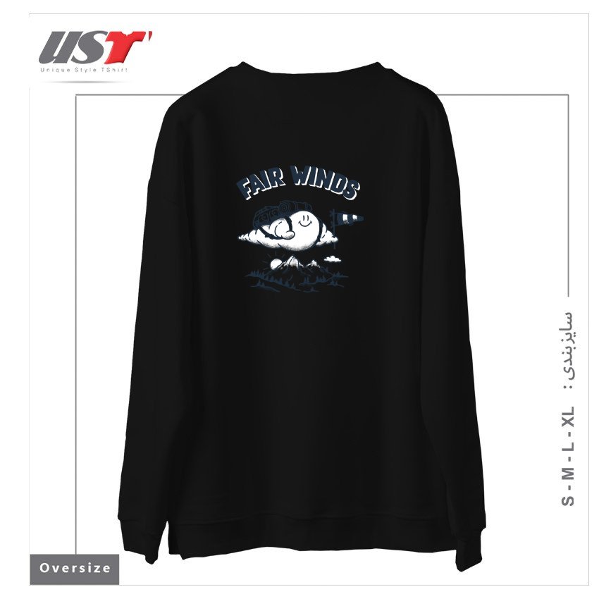طرح FAIR WINDS سوییشرت اورسایزرنگ مشکی