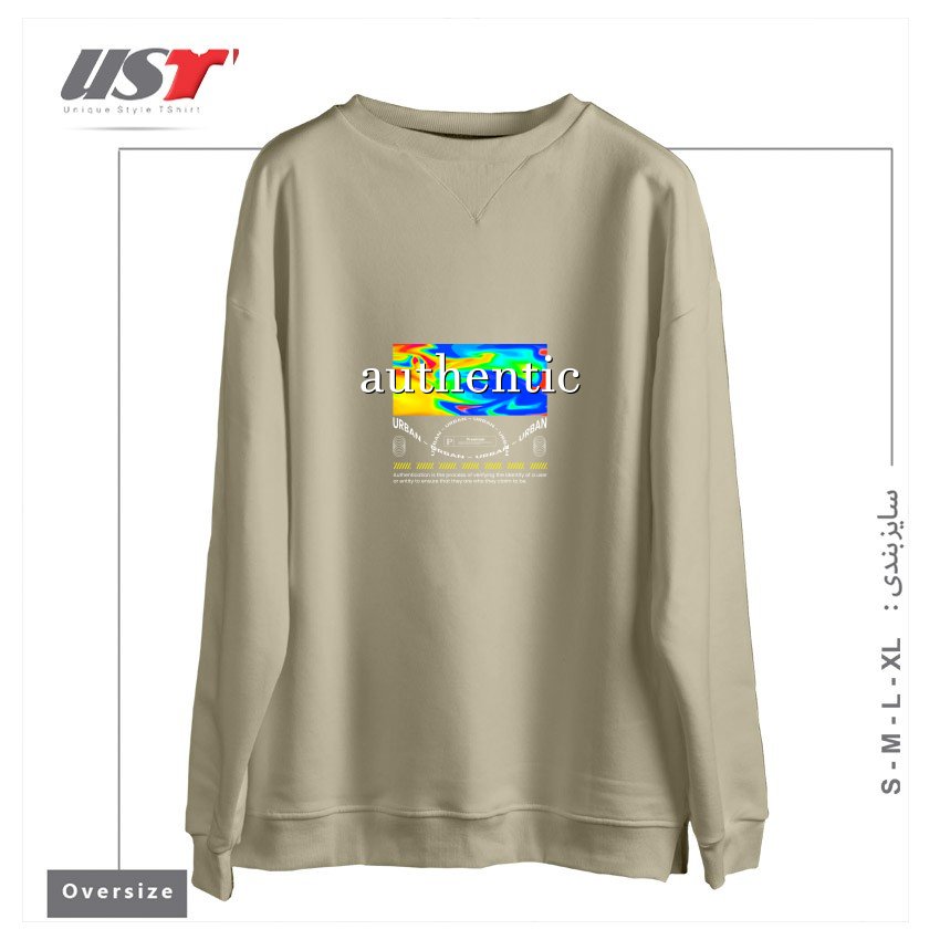 طرح typography 54 سوییشرت اورسایزرنگ نخودی