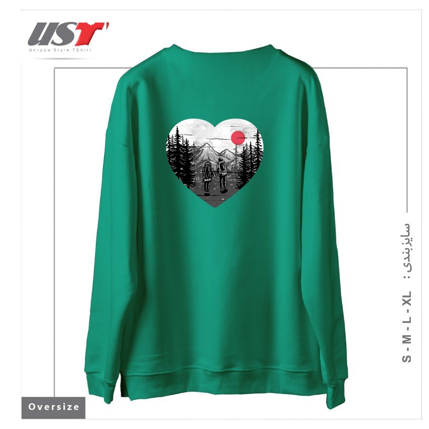 طرح HIKE AND LOVE سوییشرت اورسایزرنگ سبز سدری