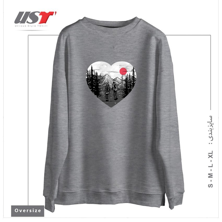 طرح HIKE AND LOVE سوییشرت اورسایزرنگ طوسی ملانژ