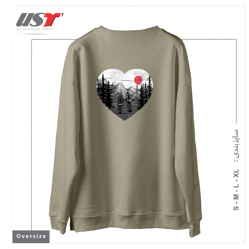 طرح HIKE AND LOVE سوییشرت اورسایزرنگ نخودی