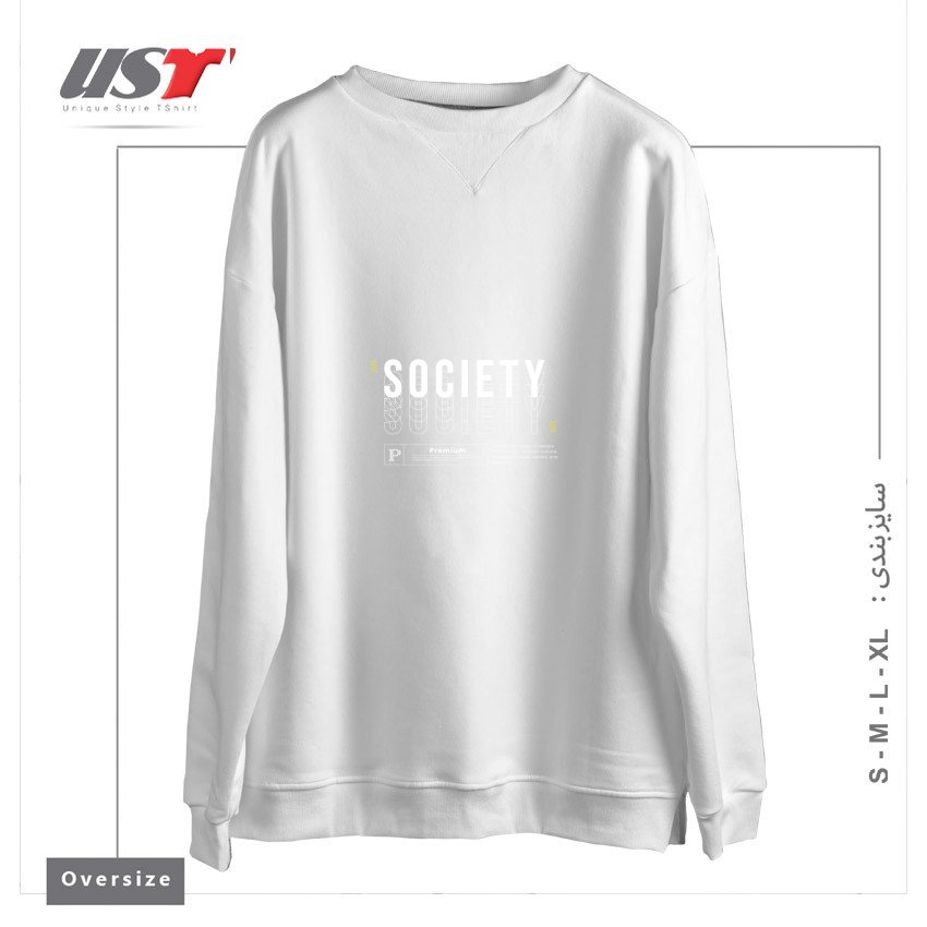 طرح typography 61 سوییشرت اورسایزرنگ سفید