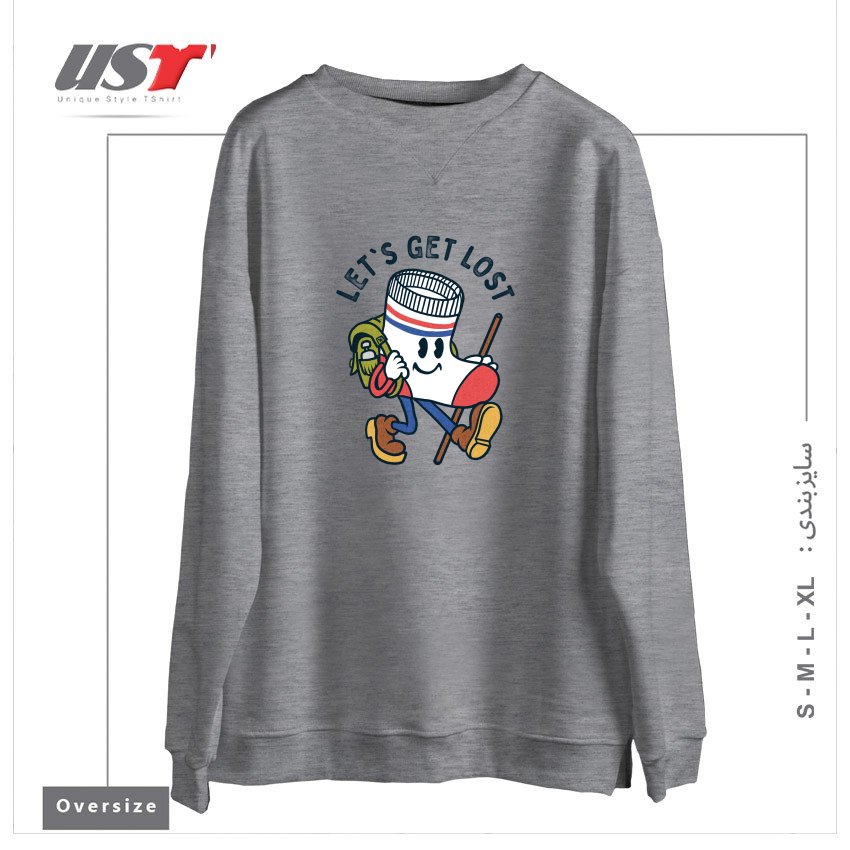 طرح LET'S GET LOST سوییشرت اورسایزرنگ طوسی ملانژ