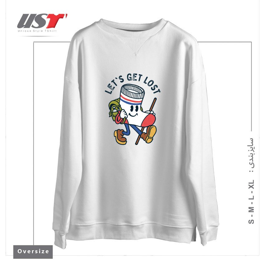 طرح LET'S GET LOST سوییشرت اورسایزرنگ سفید