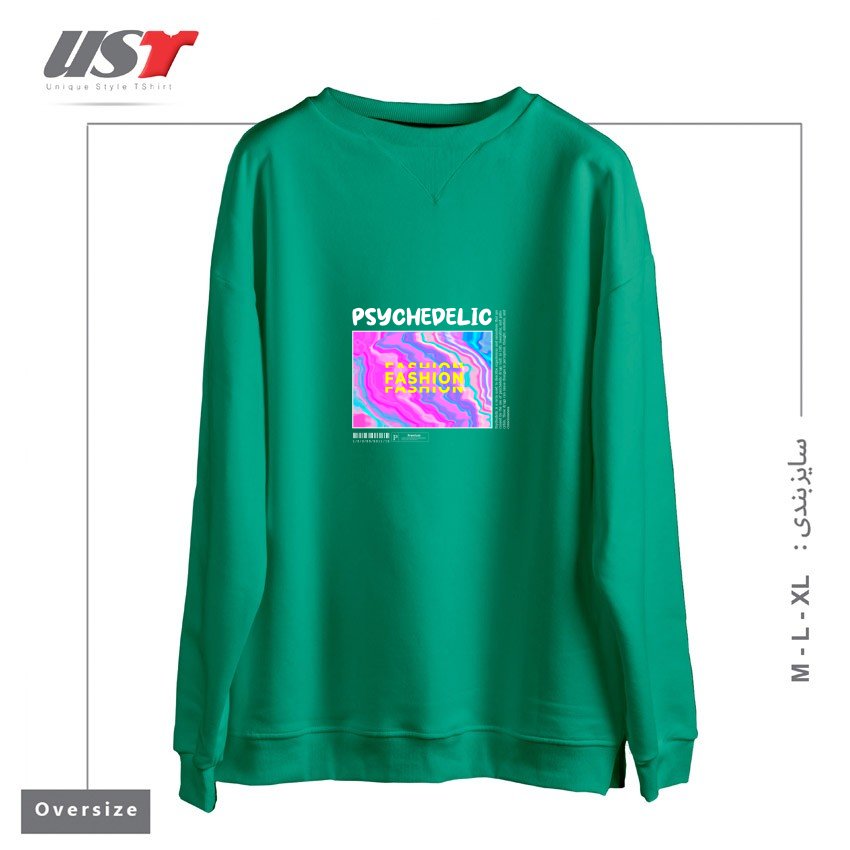 طرح typography 62 سوییشرت اورسایزرنگ سبز سدری