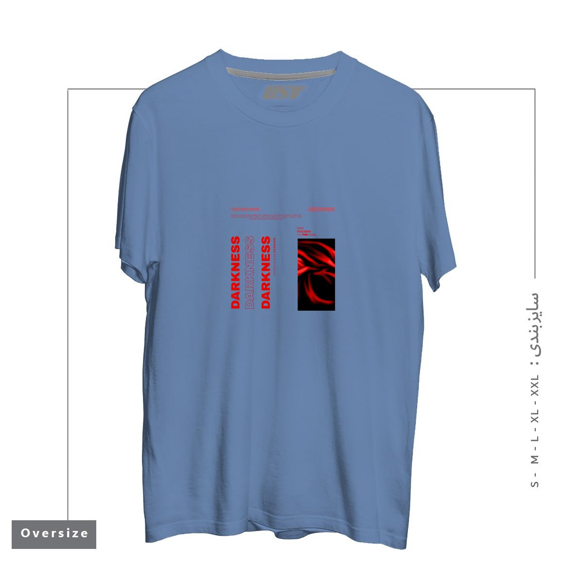 طرح typography 68 تیشرت اورسایزرنگ آبی نفتی