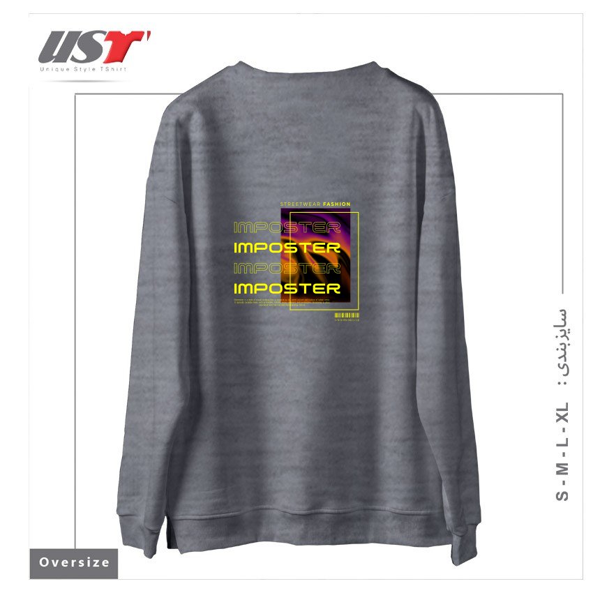 طرح typography 69 سوییشرت اورسایزرنگ طوسی ملانژ