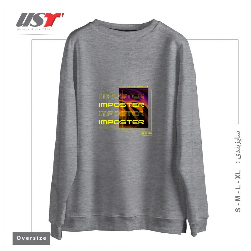 طرح typography 69 سوییشرت اورسایزرنگ طوسی ملانژ