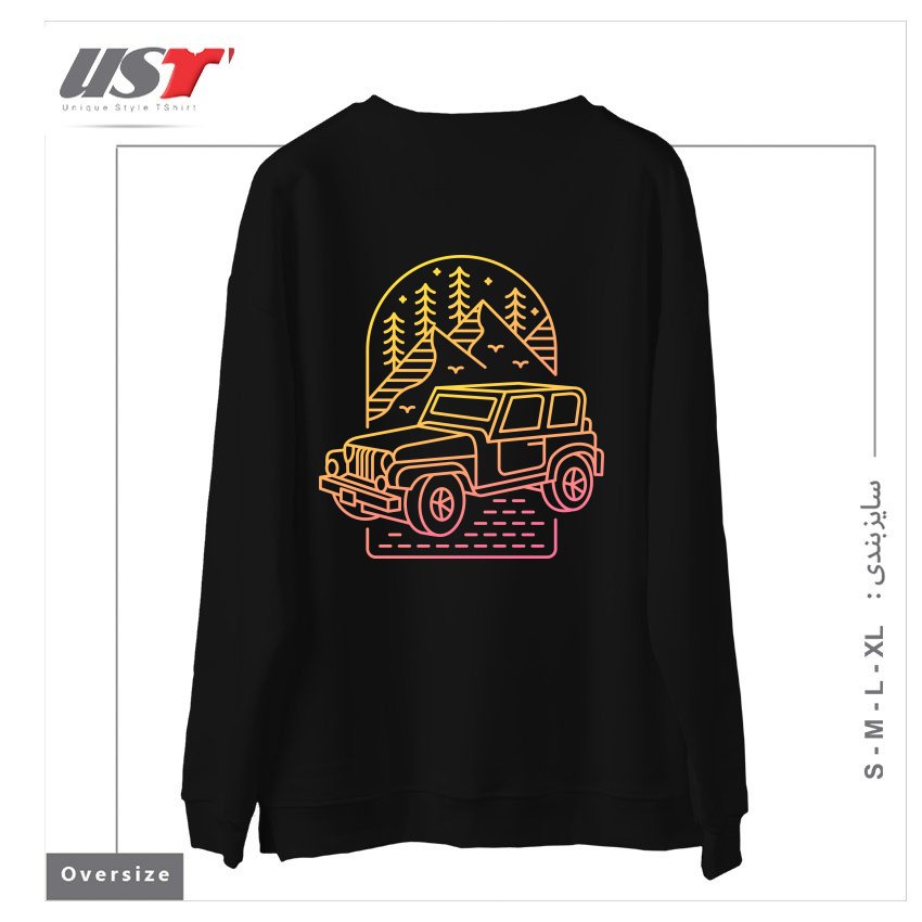 طرح MY JEEP MY ADVENTURE سوییشرت اورسایزرنگ مشکی