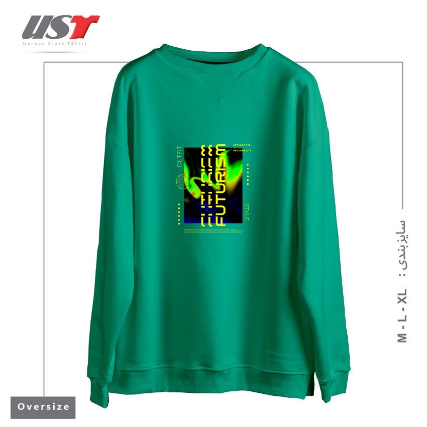 طرح typography 70 سوییشرت اورسایزرنگ سبز سدری