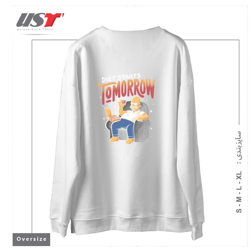 طرح DIET STARTS TOMORROW - LAZY FUNNY GIFT سوییشرت اورسایزرنگ سفید