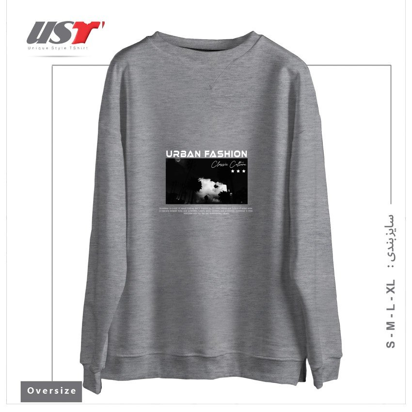 طرح typography 71 سوییشرت اورسایزرنگ طوسی ملانژ