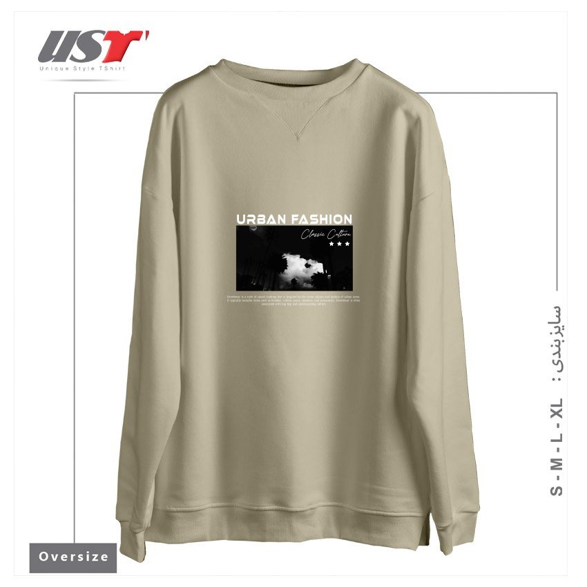 طرح typography 71 سوییشرت اورسایزرنگ نخودی