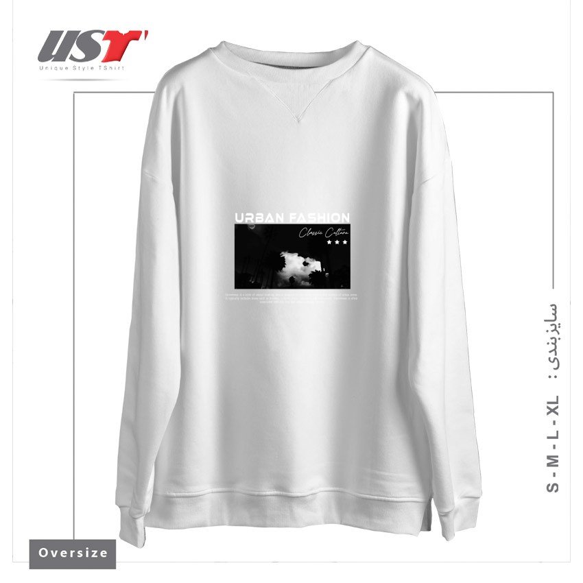 طرح typography 71 سوییشرت اورسایزرنگ سفید