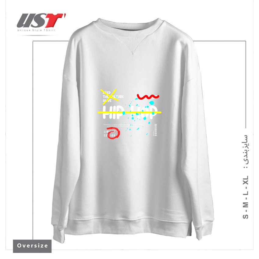 طرح typography 72 سوییشرت اورسایزرنگ سفید
