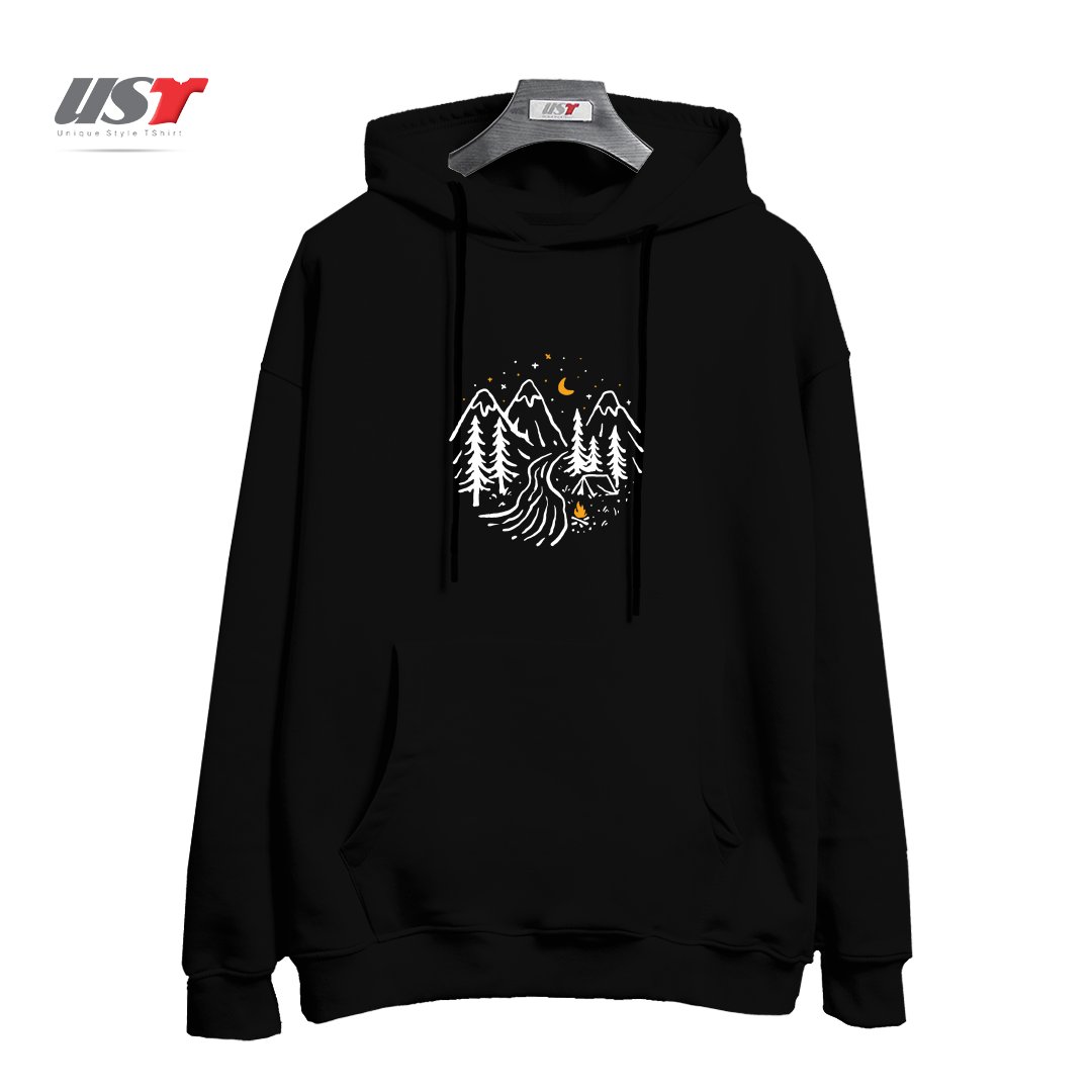 طرح NIGHT CAMPING هودی اورسایزرنگ مشکی