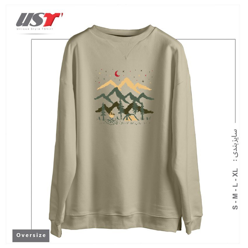 طرح NIGHT CAMPING1 سوییشرت اورسایزرنگ نخودی