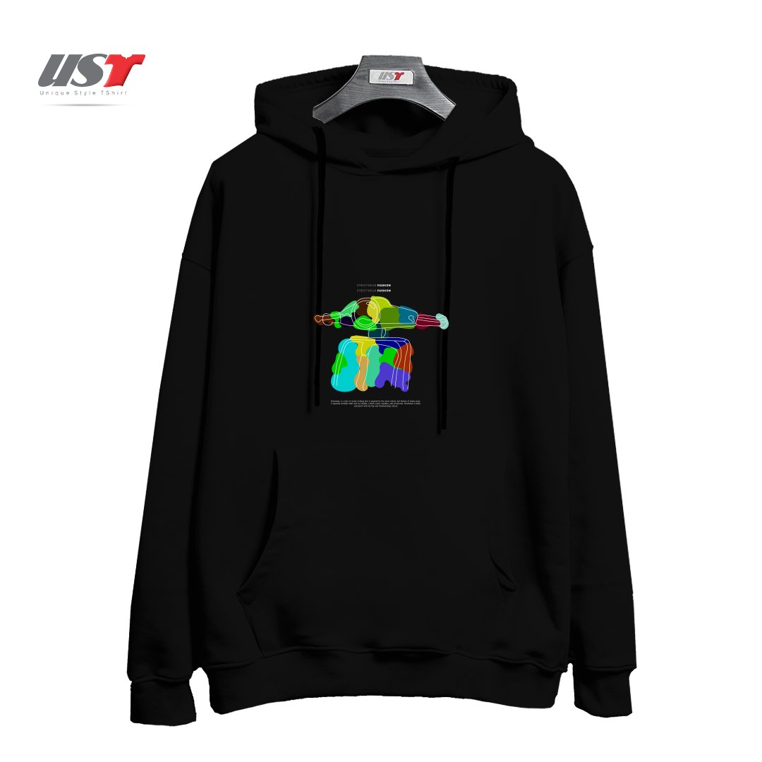 طرح typography 77 هودی اورسایزرنگ مشکی