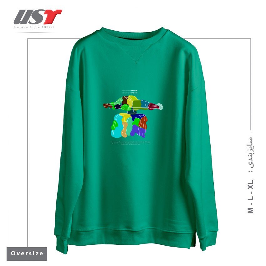 طرح typography 77 سوییشرت اورسایزرنگ سبز سدری