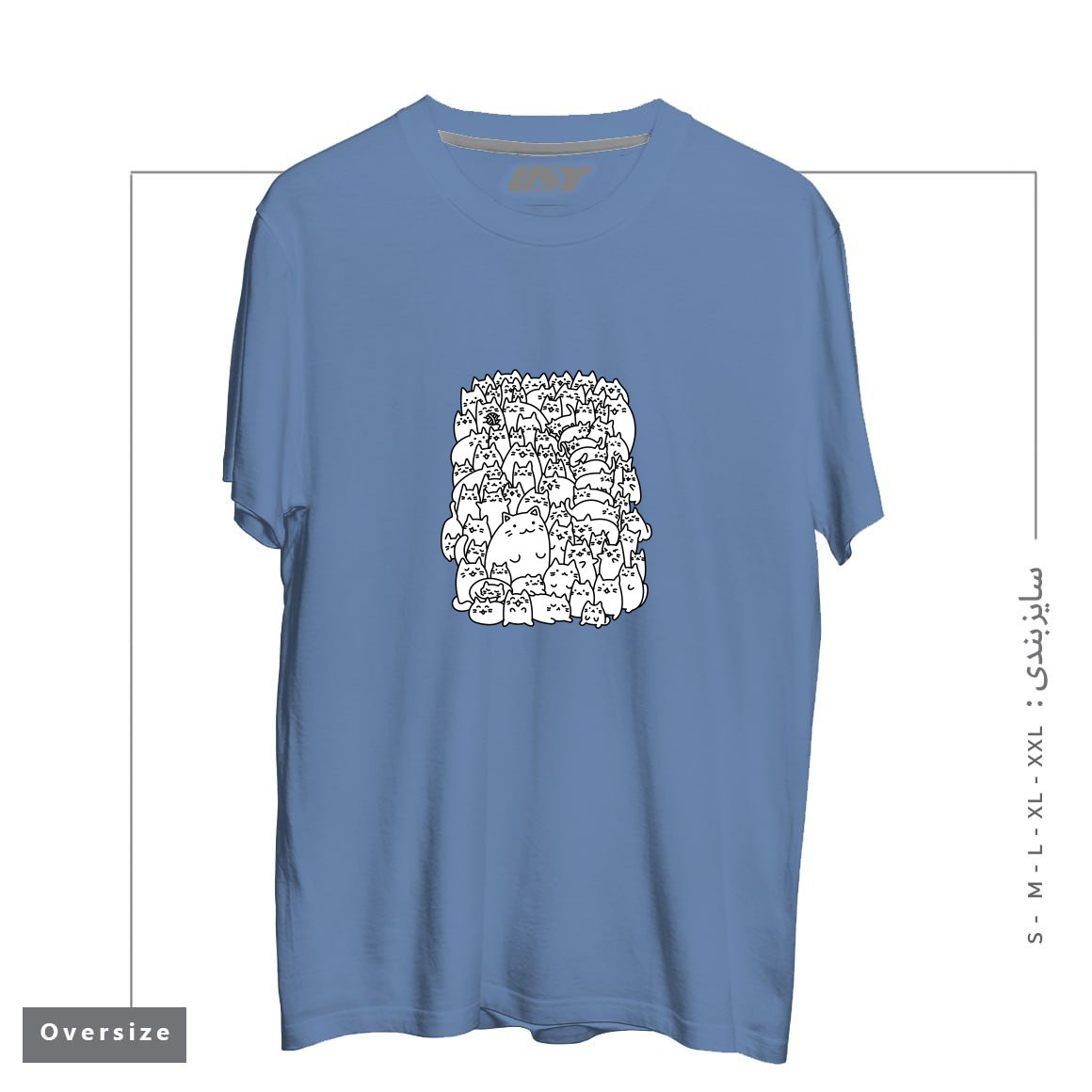 طرح DOODLETOWN KITTIES تیشرت اورسایزرنگ آبی نفتی