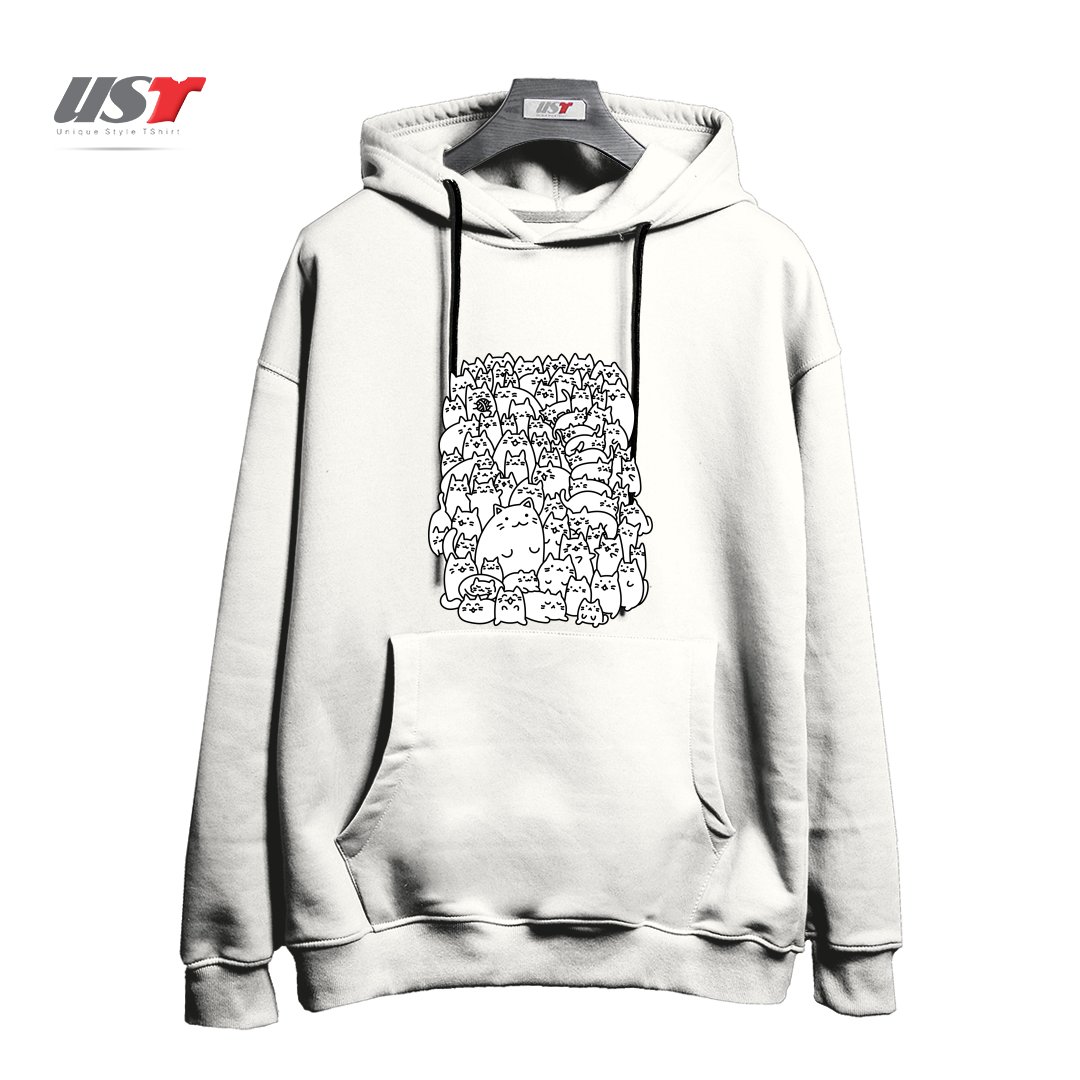 طرح DOODLETOWN KITTIES هودی اورسایزرنگ سفید