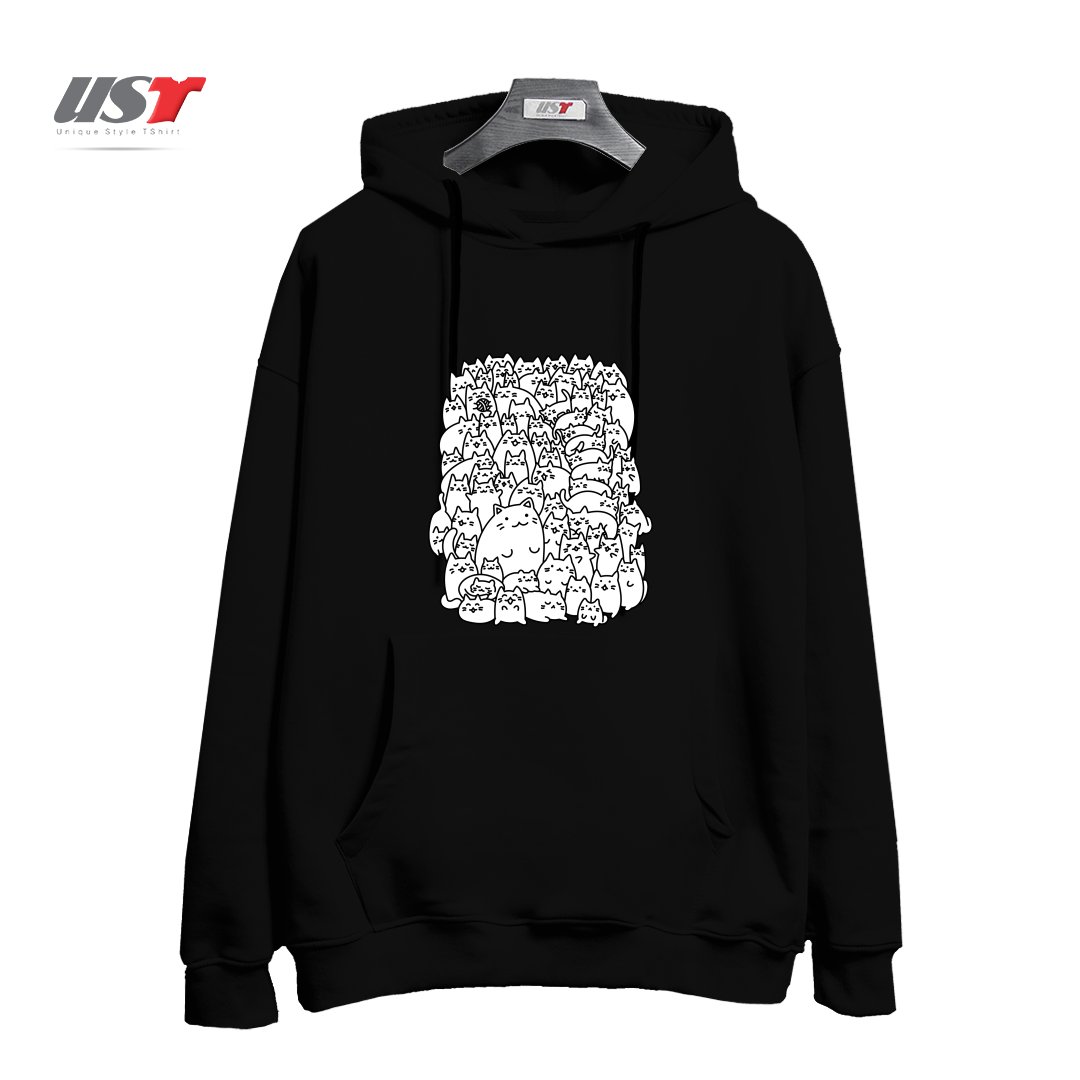 طرح DOODLETOWN KITTIES هودی اورسایزرنگ مشکی