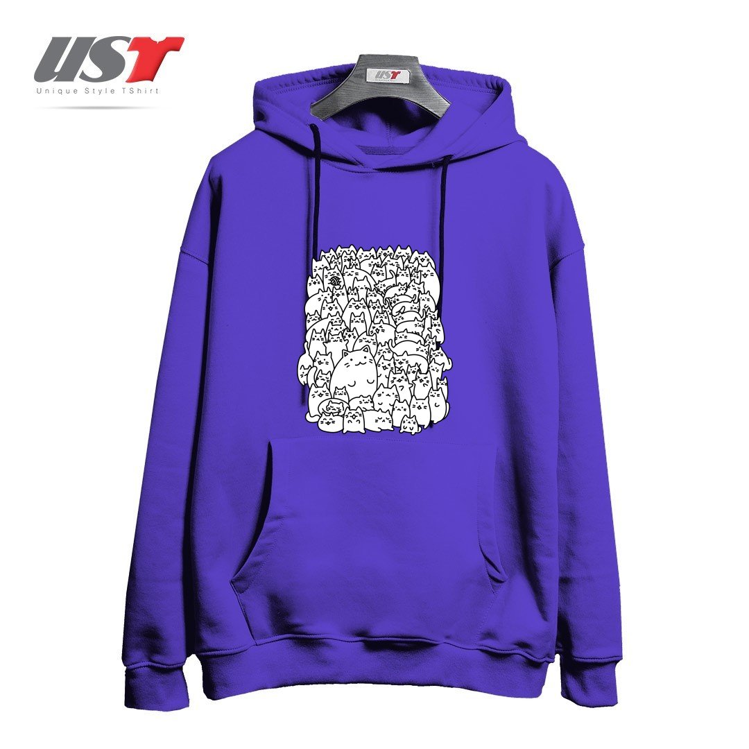 طرح DOODLETOWN KITTIES هودی اورسایزرنگ بنفش