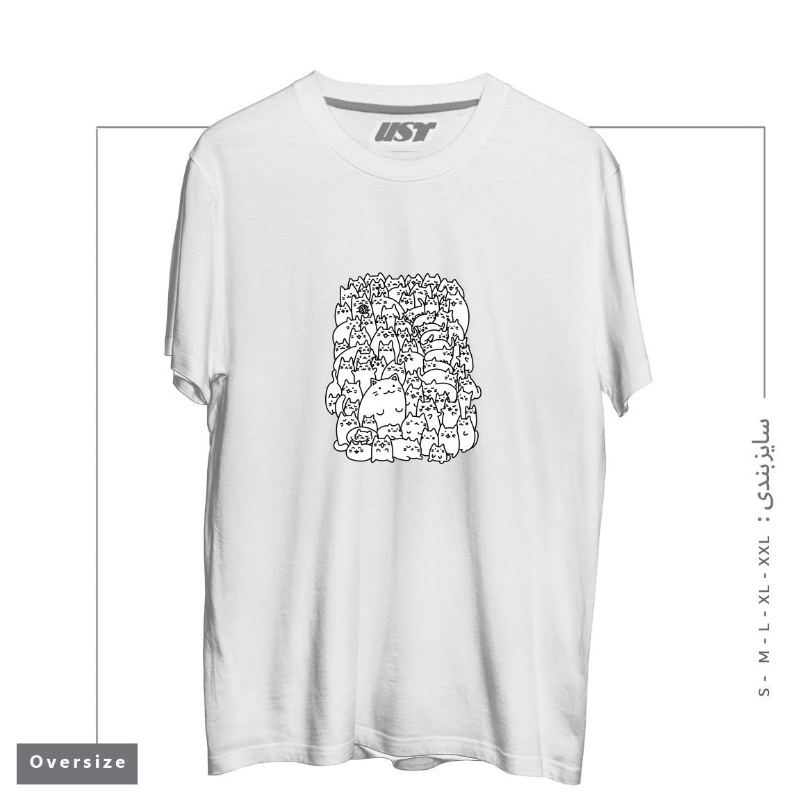 طرح DOODLETOWN KITTIES تیشرت اورسایزرنگ سفید